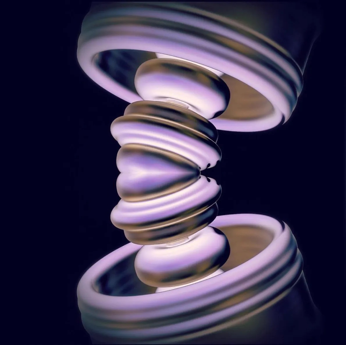 Una imagen de abalorios de la Confederación Haudenosaunee realizada en software 3D utilizando imágenes de colecciones de abalorios de museos. Los colores incluyen plata, oro, rosa, azul y morado. Su aspecto es similar al de una concha o almeja de río.